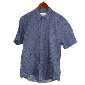 Coastaoro Mens Blue Print Short Sleeve Button Front Shirt Size Large
